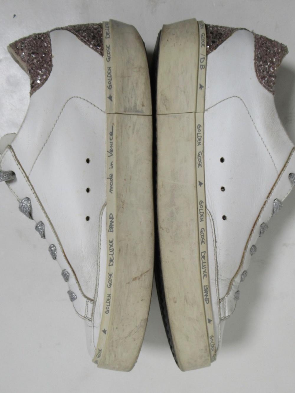 Golden Goose Women's Hi Star White Leather Silver Star Glitter Heel Tab 7 US - Picture 8 of 12